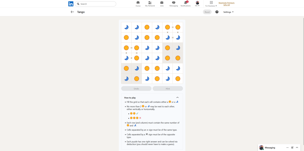 A screenshot of the daily LinkedIn Games puzzle.