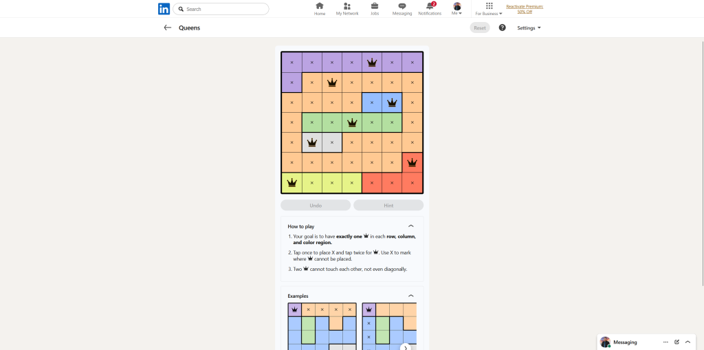 A screenshot of the daily LinkedIn Games puzzle.