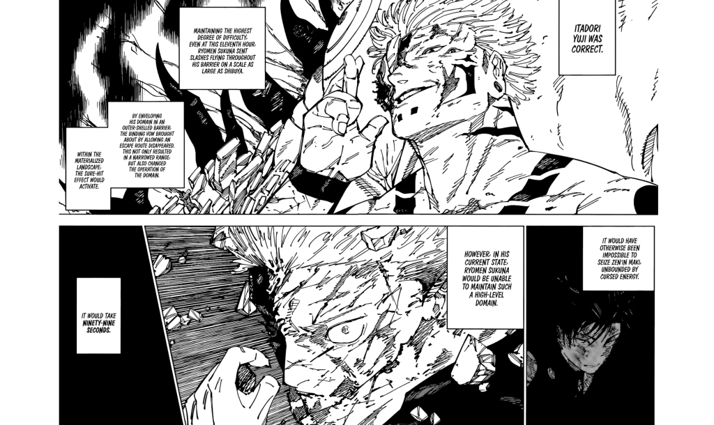  Sukuna bypassed the limitations of his current state by using a binding vow to keep his domain's barrier open in jujutsu kaisen chapter 258