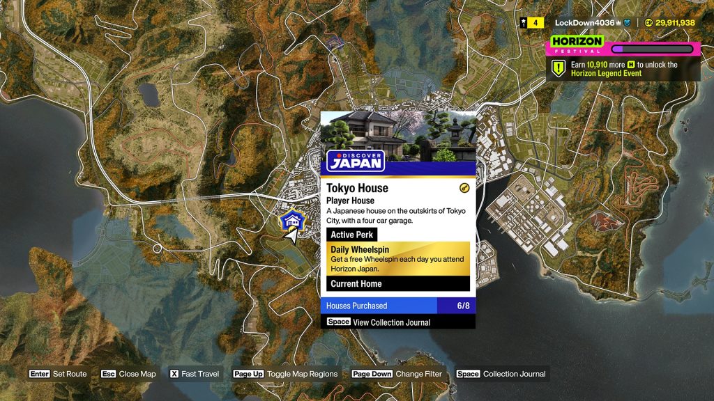 Forza Horizon 6 world map showing Tokyo House location in Tokyo City.