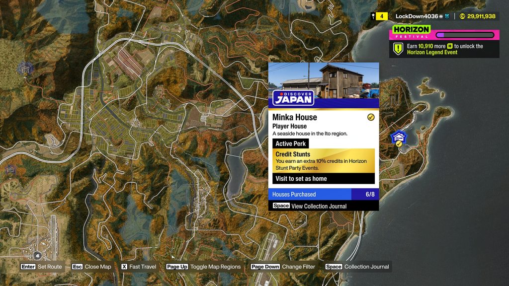 Forza Horizon 6 world map showing Minka House location in Ito.