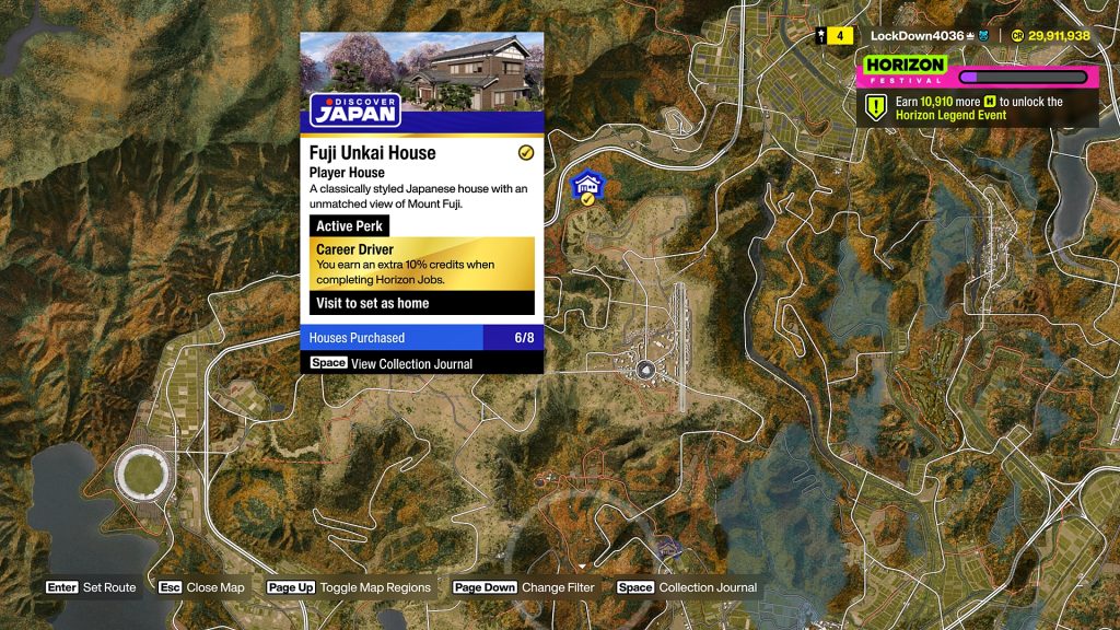 Forza Horizon 6 world map showing Fuji Unkai House location in Shimanoyama.