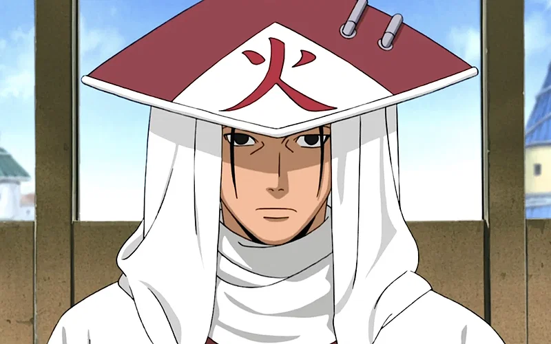 This image features Hashirama Senju, the First Hokage from the Naruto series and he is depicted wearing the traditional white and red Hokage hat which bears the kanji for fire