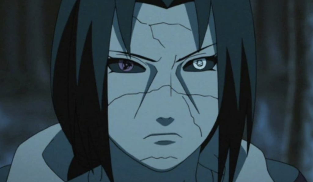 This image features Itachi Uchiha from Naruto Shippuden where he confronts Kabuto Yakushi, and Itachi uses the Izanami jutsu