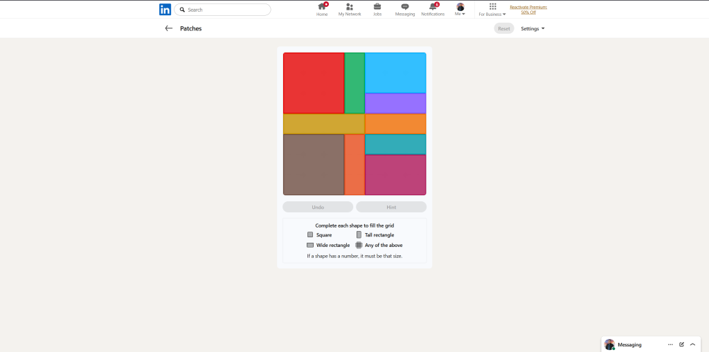 A screenshot of the daily LinkedIn Games puzzle.