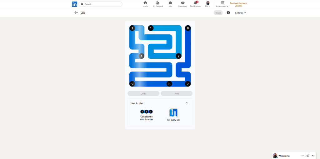 A screenshot of the daily LinkedIn Games puzzle.