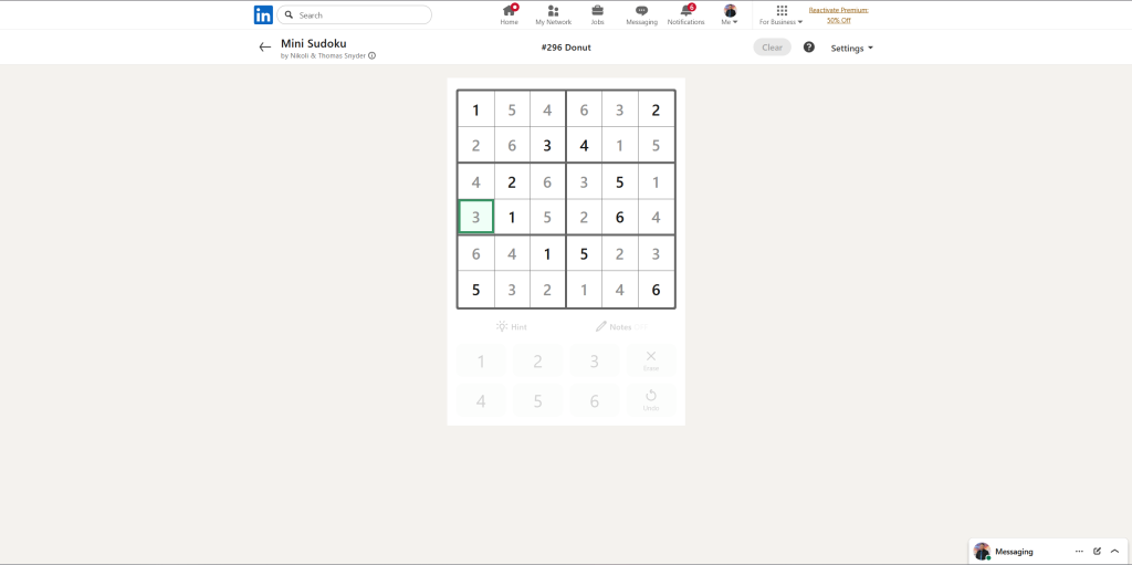 A screenshot of the daily LinkedIn Games puzzle.