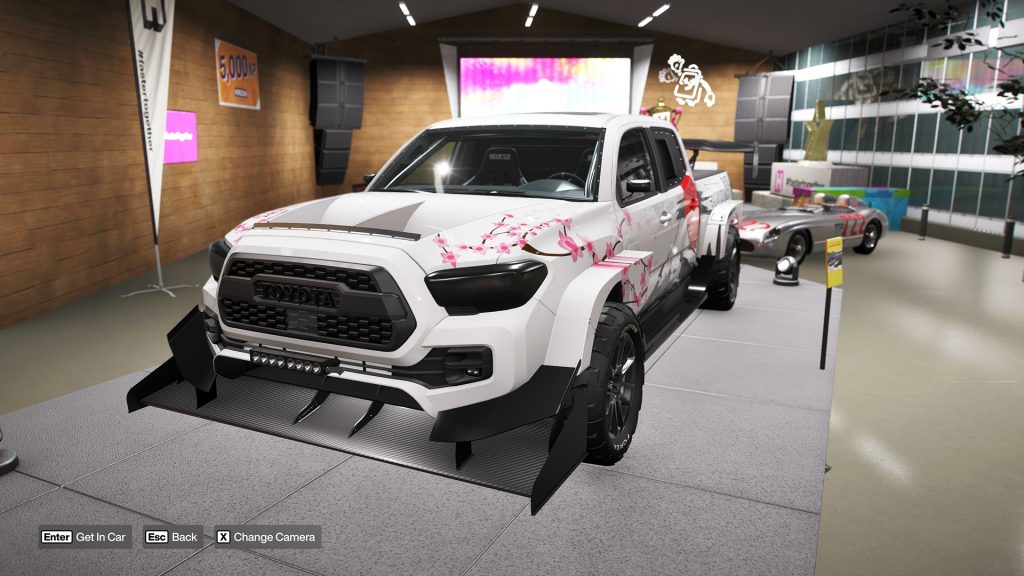 Forza Horizon 6 screenshot featuring the Toyota Tacoma TRD Pro Forza Edition displayed in the garage showroom.