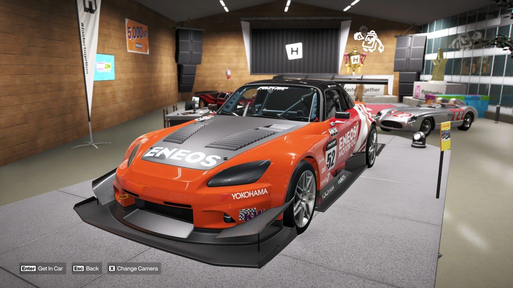 The Honda #52 Evasive Motorsports S2000 WTAC showcased in the Forza Horizon 6 garage showroom.