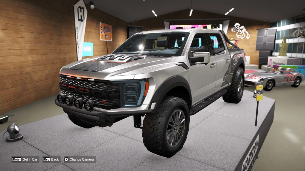 Forza Horizon 6 in-game image of the Ford F-150 Raptor R 'Welcome Pack' DLC car showcased on a podium.
