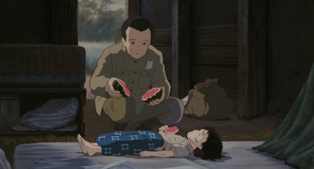 A still from the 1988 Studio Ghibli animated film Grave of the Fireflies, directed by Isao Takahata.