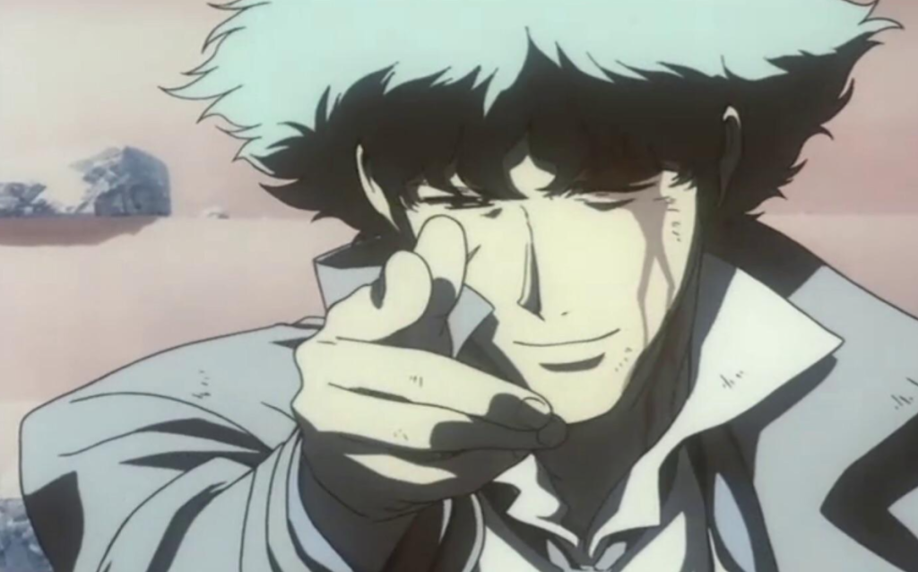 A widely recognized scene from Cowboy Bebop series finale, often referred to by fans as the "bang" moment.