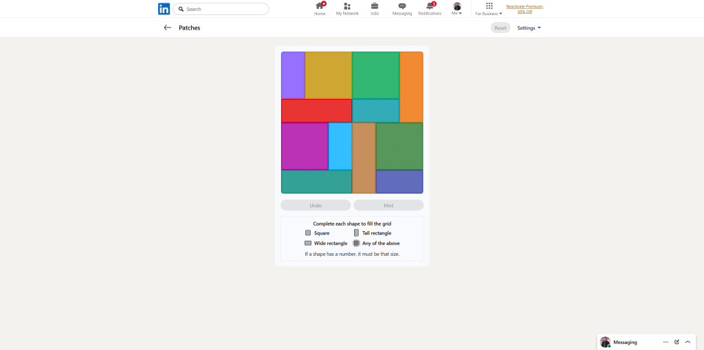 A screenshot of the daily LinkedIn Games puzzle.