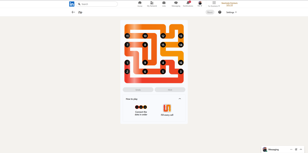 A screenshot of the daily LinkedIn Games puzzle.