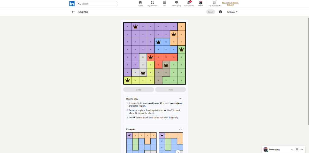 A screenshot of the daily LinkedIn Games puzzle.