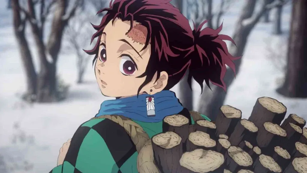 tanjiro from demon slayer season 1 carrying fire woods