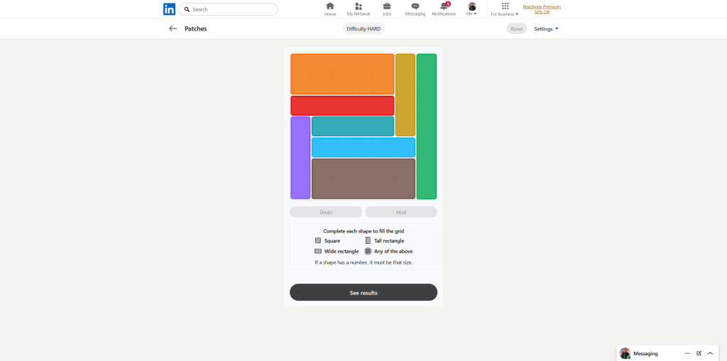 A screenshot of the daily LinkedIn Games puzzle.