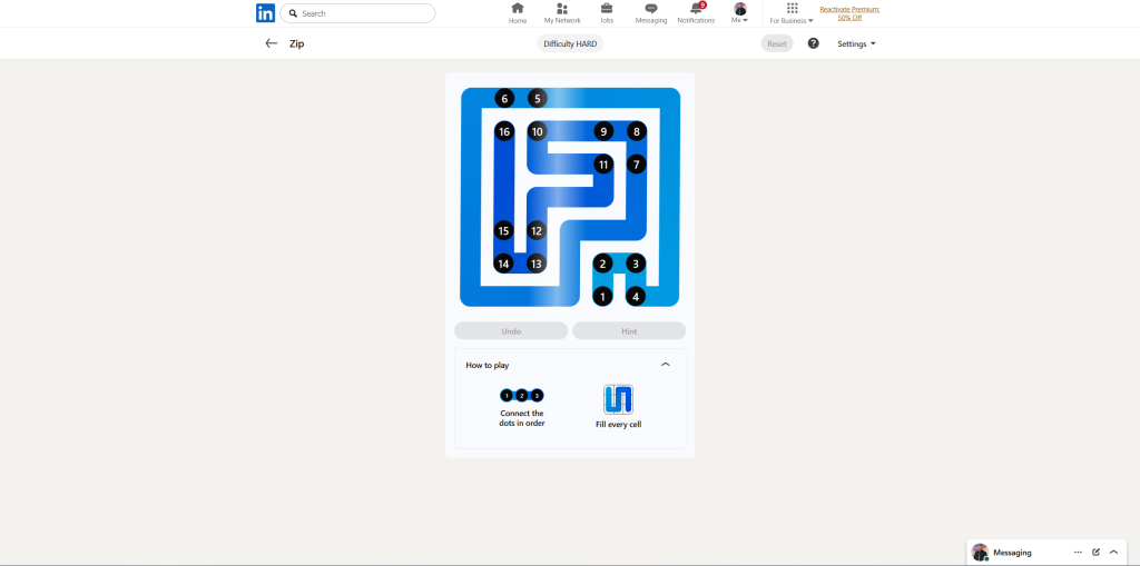 A screenshot of the daily LinkedIn Games puzzle.