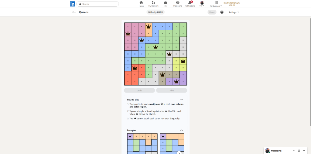 A screenshot of the daily LinkedIn Games puzzle.