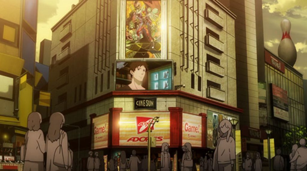 A still from Durarara!! recreating the real life location of Ikebukuro. 