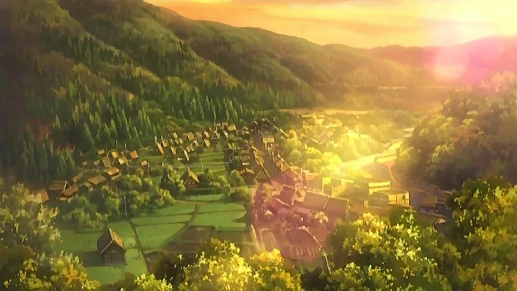 Traditional village scenery of Hinamizawa from Higurashi When They Cry.