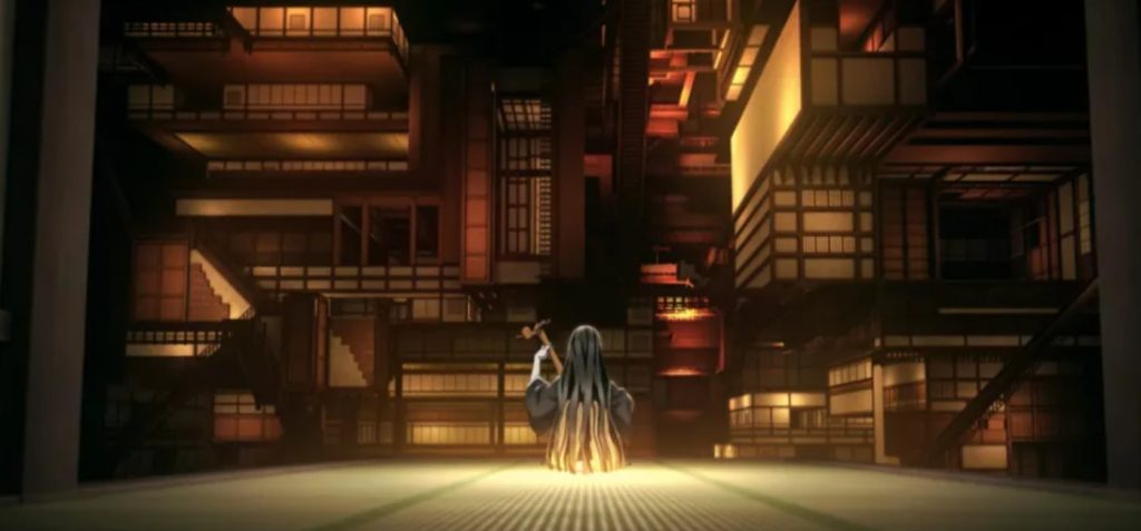 Inside the Infinity Castle, one of Demon Slayer's most visually striking locations.