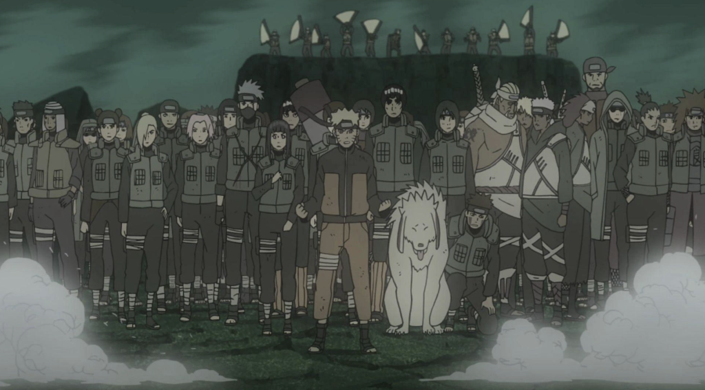 This scene is from Naruto Shippūden Episode 363, titled The Allied Shinobi Forces Jutsu and it depicts Naruto Uzumaki surrounded by the Allied Shinobi Forces during the Fourth Great Ninja War