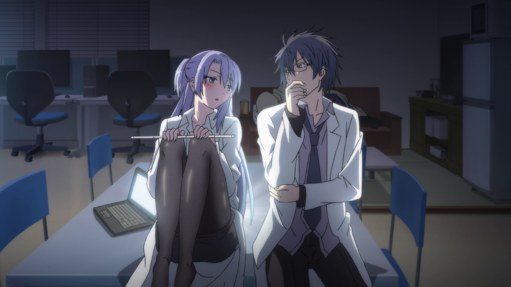 ayame and shinya sitting on a table