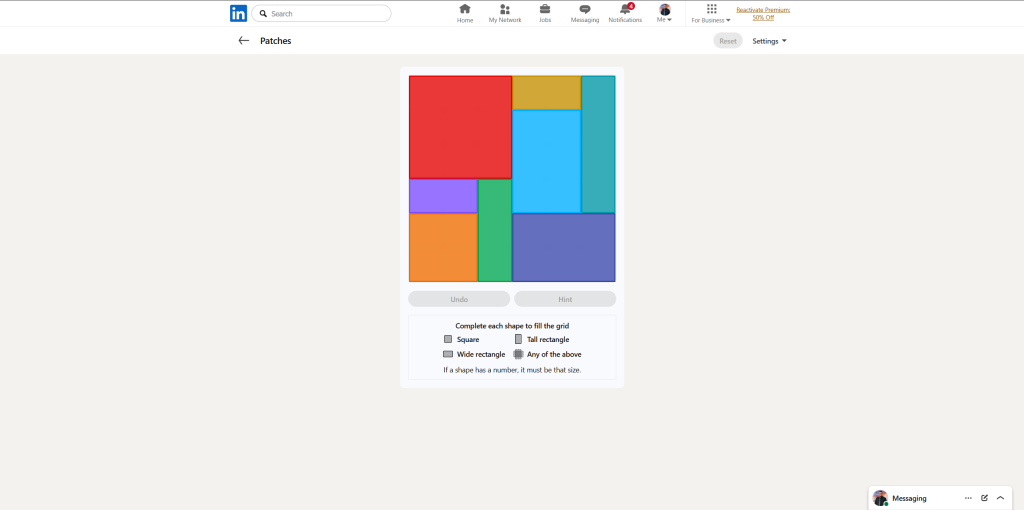 A screenshot of the daily LinkedIn Games puzzle.