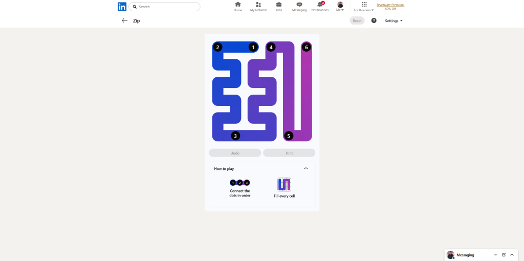 A screenshot of the daily LinkedIn Games puzzle.