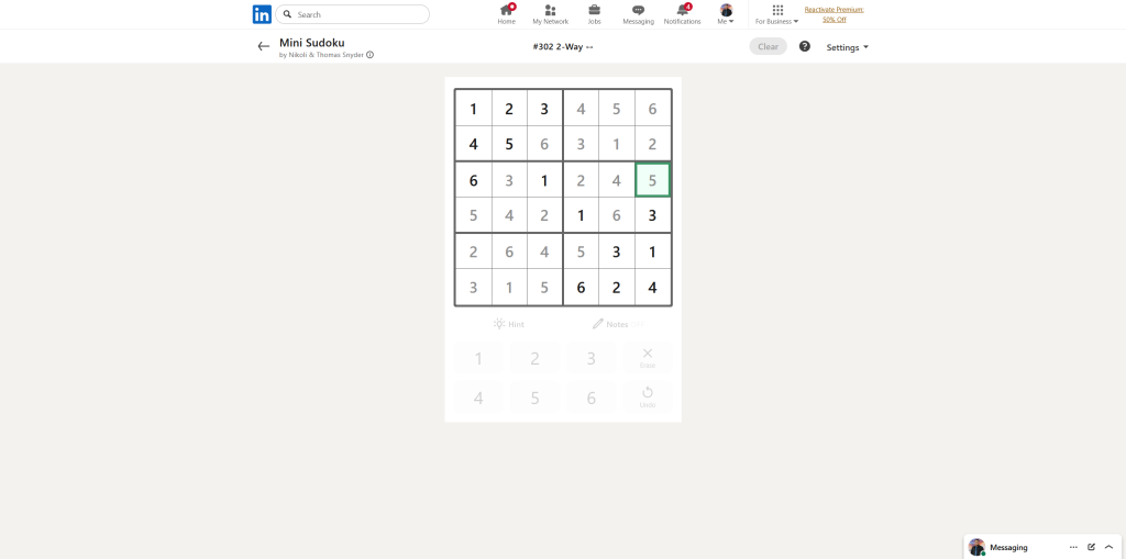 A screenshot of the daily LinkedIn Games puzzle.