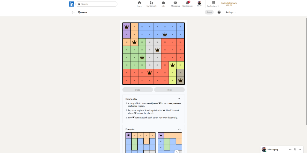 A screenshot of the daily LinkedIn Games puzzle.