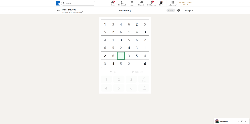 linkedin games mini sudoku 9
