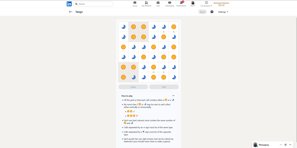 linkedin games tango 9