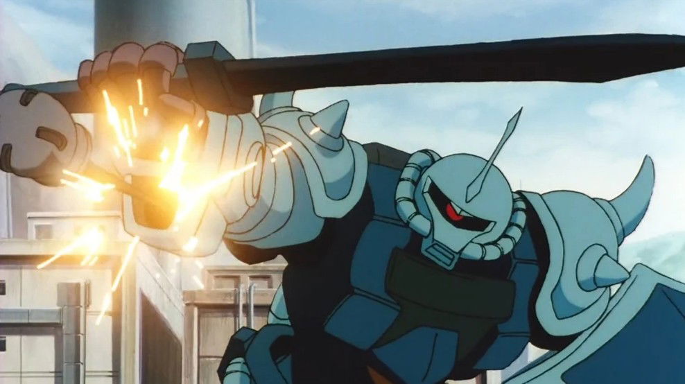 The Gouf Custom is armed with a heat sword and specialized combat gear for ground warfare.