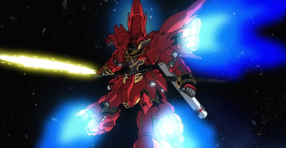 Sinanju suit features prominent maneuver jets designed to look like wings and utilizes a Psycho-frame in its inner frame.
