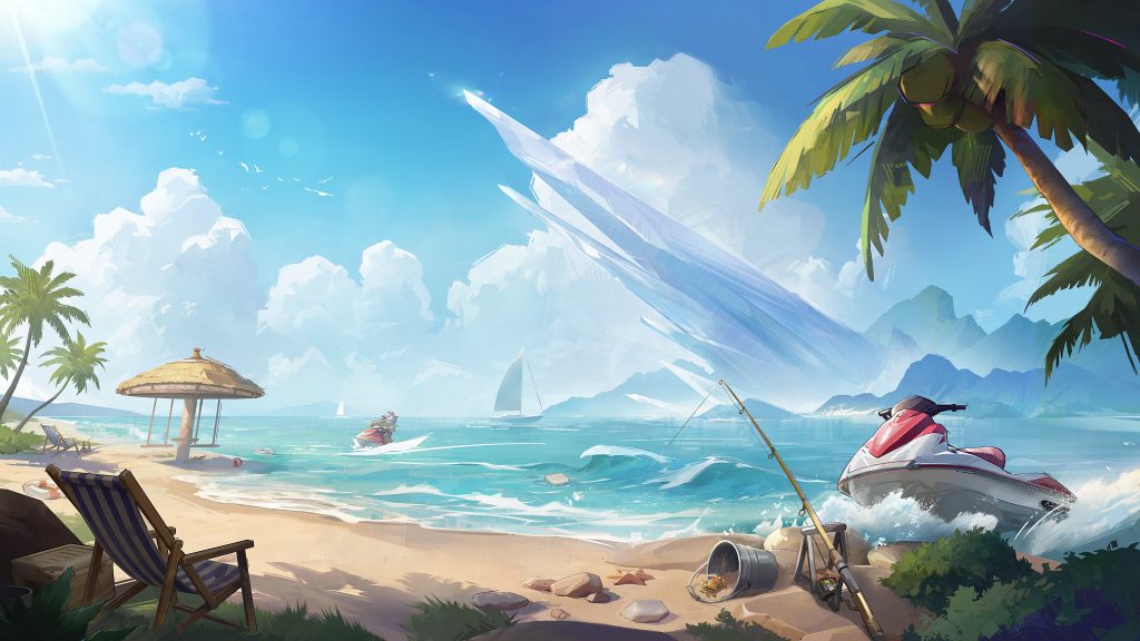 Marvel Rivals art showing a section of the new Hellfire Bay Beach social map. 