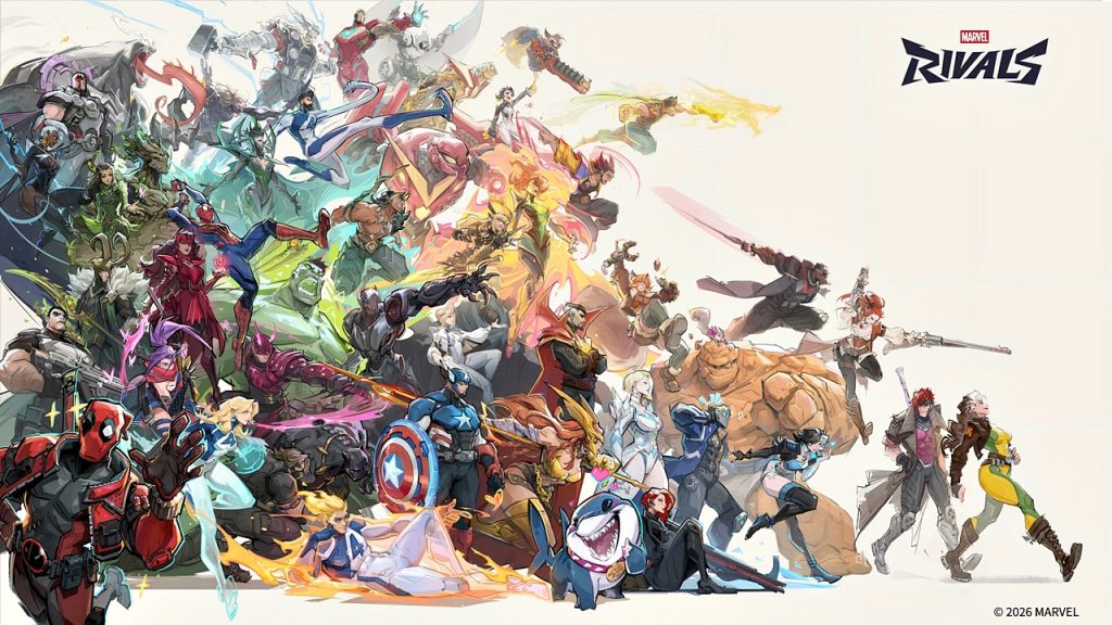 Marvel Rivals art showcasing the game's extensive roster of playable heroes.