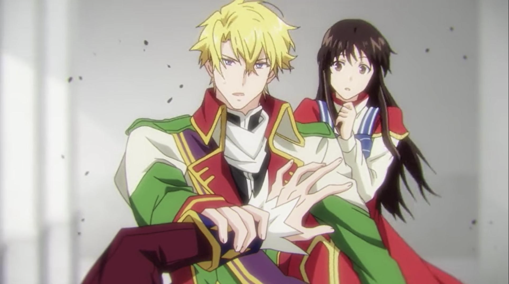 This scene is from the anime series The Saint's Magic Power is Omnipotent and the characters shown are Albert Hawke and Sei Takanashi