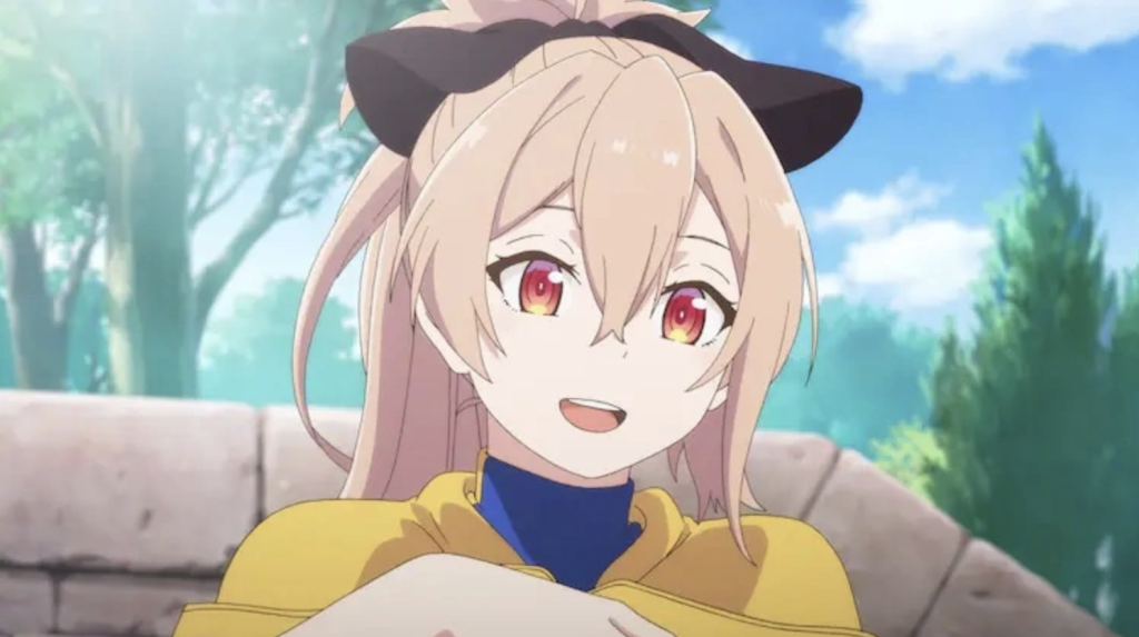This image features the character Menou from the anime series The Executioner and Her Way of Life.