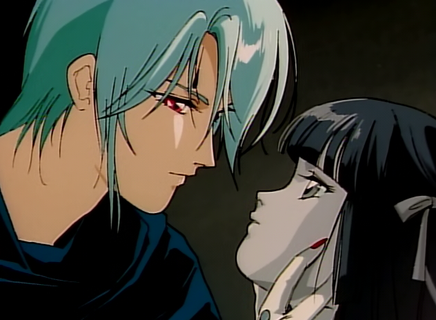 Larva talking to Miyu in vampire princess miyu