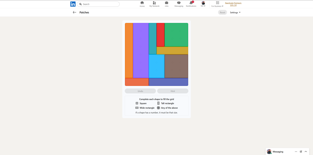A screenshot of the daily LinkedIn Games puzzle.
