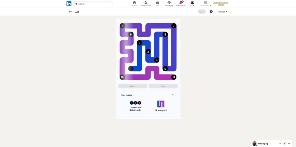 A screenshot of the daily LinkedIn Games puzzle.