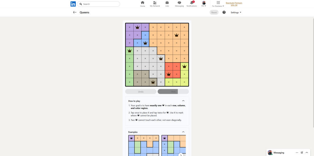 A screenshot of the daily LinkedIn Games puzzle.
