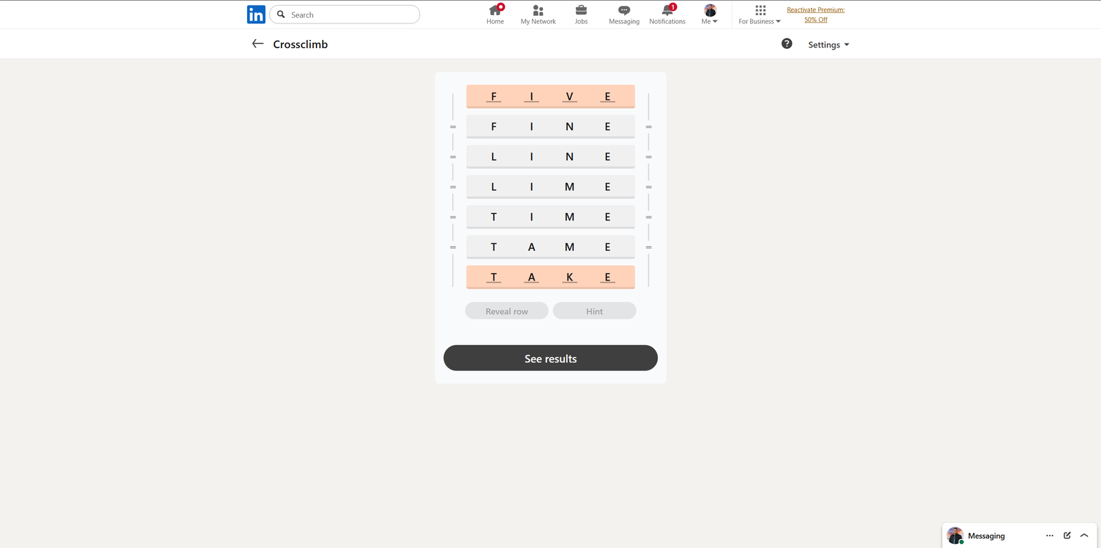 A screenshot of the daily LinkedIn Games puzzle.