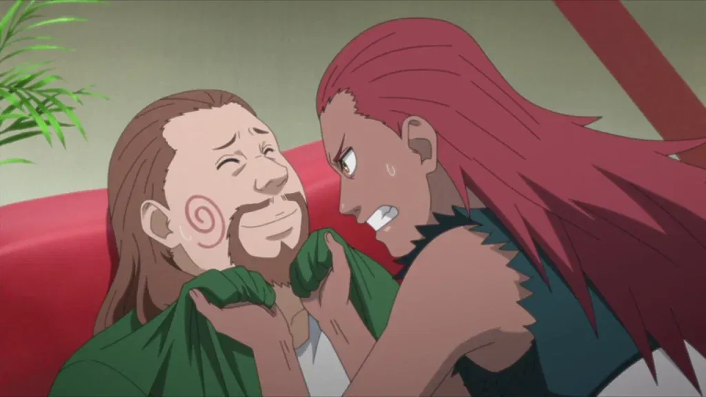 Karui is angrily confronting Choji in Boruto. 