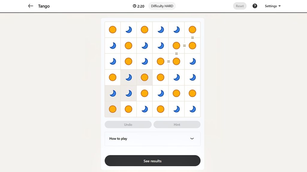 LinkedIn Games screenshot showing the solution for the Tango puzzle on June 12, 2026.