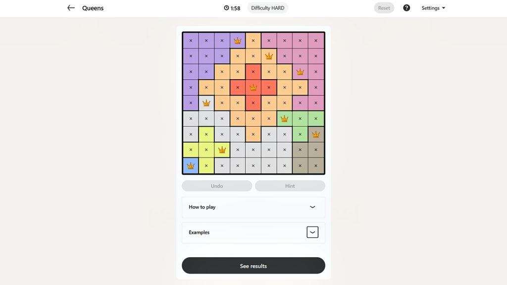 LinkedIn Games screenshot showing the solution for the Queens puzzle on June 12, 2026.