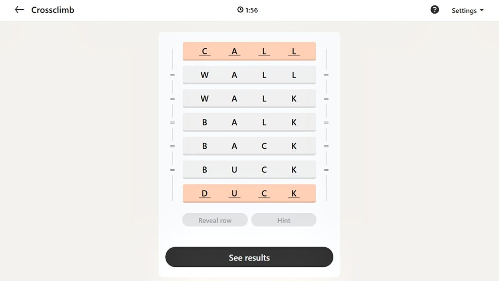 LinkedIn Games screenshot showing the solution for the Crossclimb puzzle on June 12, 2026.