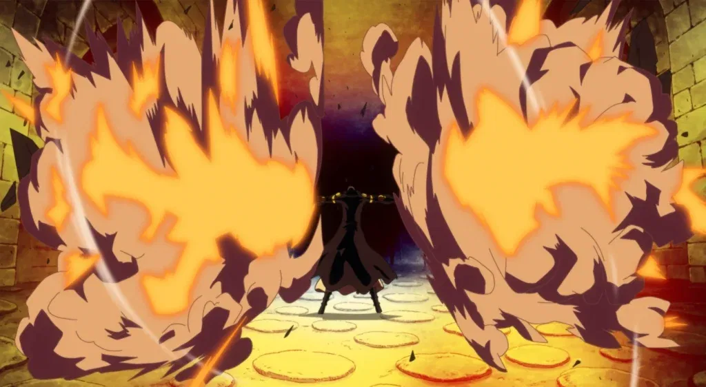 Pamu Pamu no Mi allows user to cause his own body or any inorganic object he touches to swell up and rupture, resulting in massive explosions.